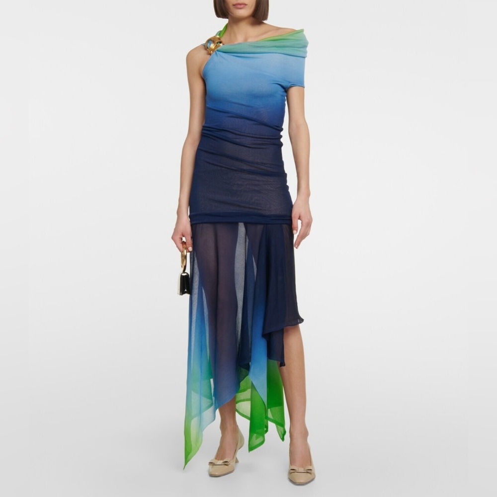 $4100 FERRAGAMO 
Asymmetrical Silk Maxi Dress size S
